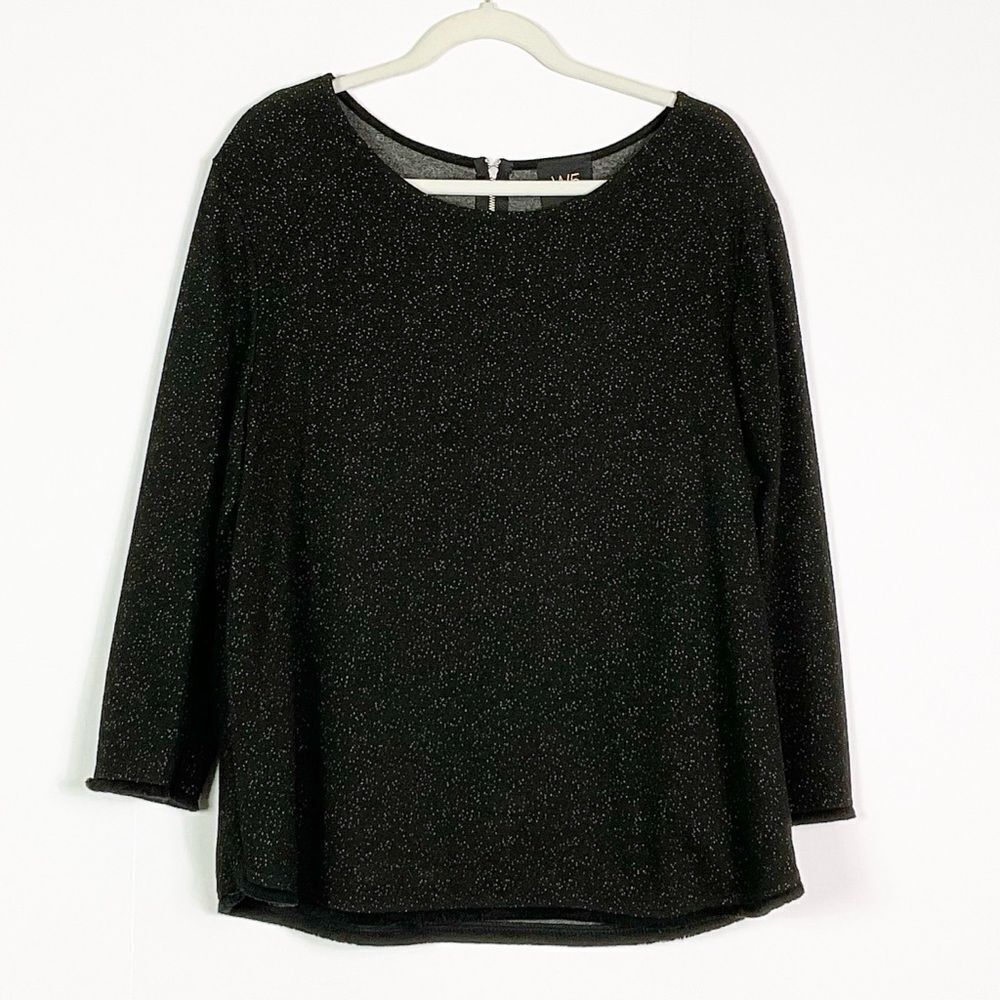 W5 Black Print Long Sleeve Top, Manufacturer Frayed Sleeves and Hem, Women's XL